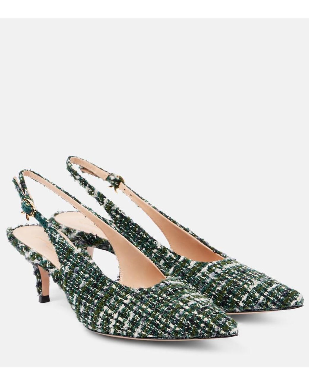Gianvito Rossi Green 55 Boucle Slingback Pumps