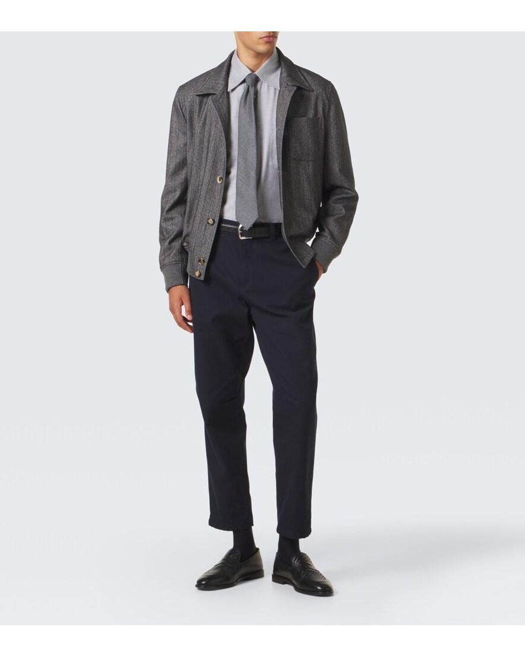Brunello Cucinelli Blue Cotton And Wool Tapered Pants for men