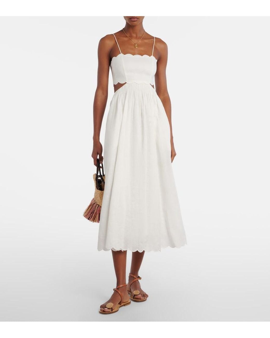 Vestido Midi Rhiannon De Lino Festoneado Zimmermann de color White