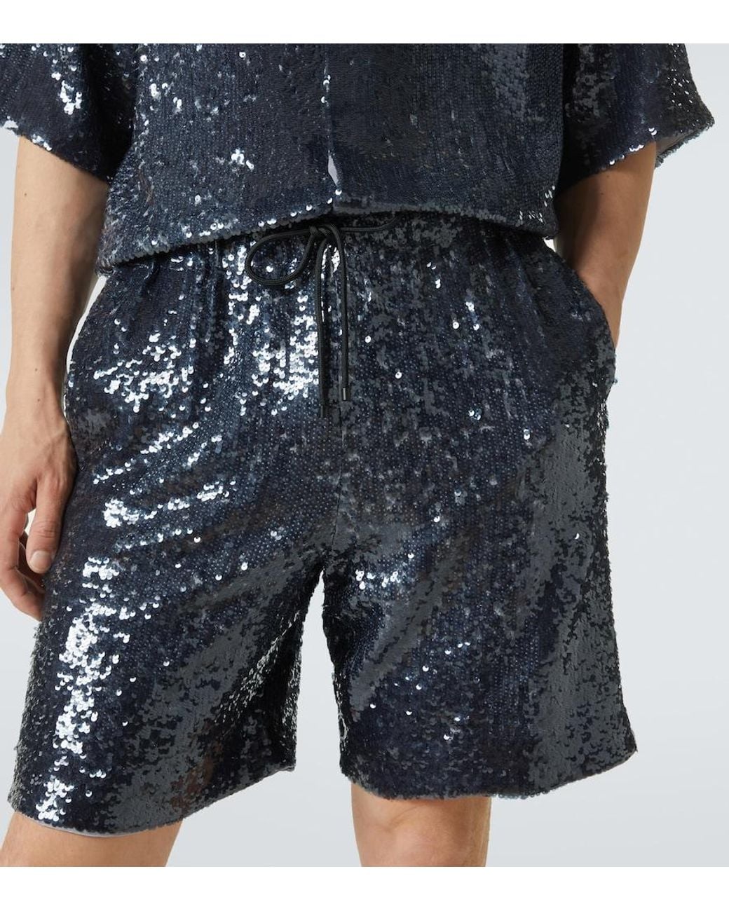 Dries Van Noten Blue Sequined Bermuda Shorts for men