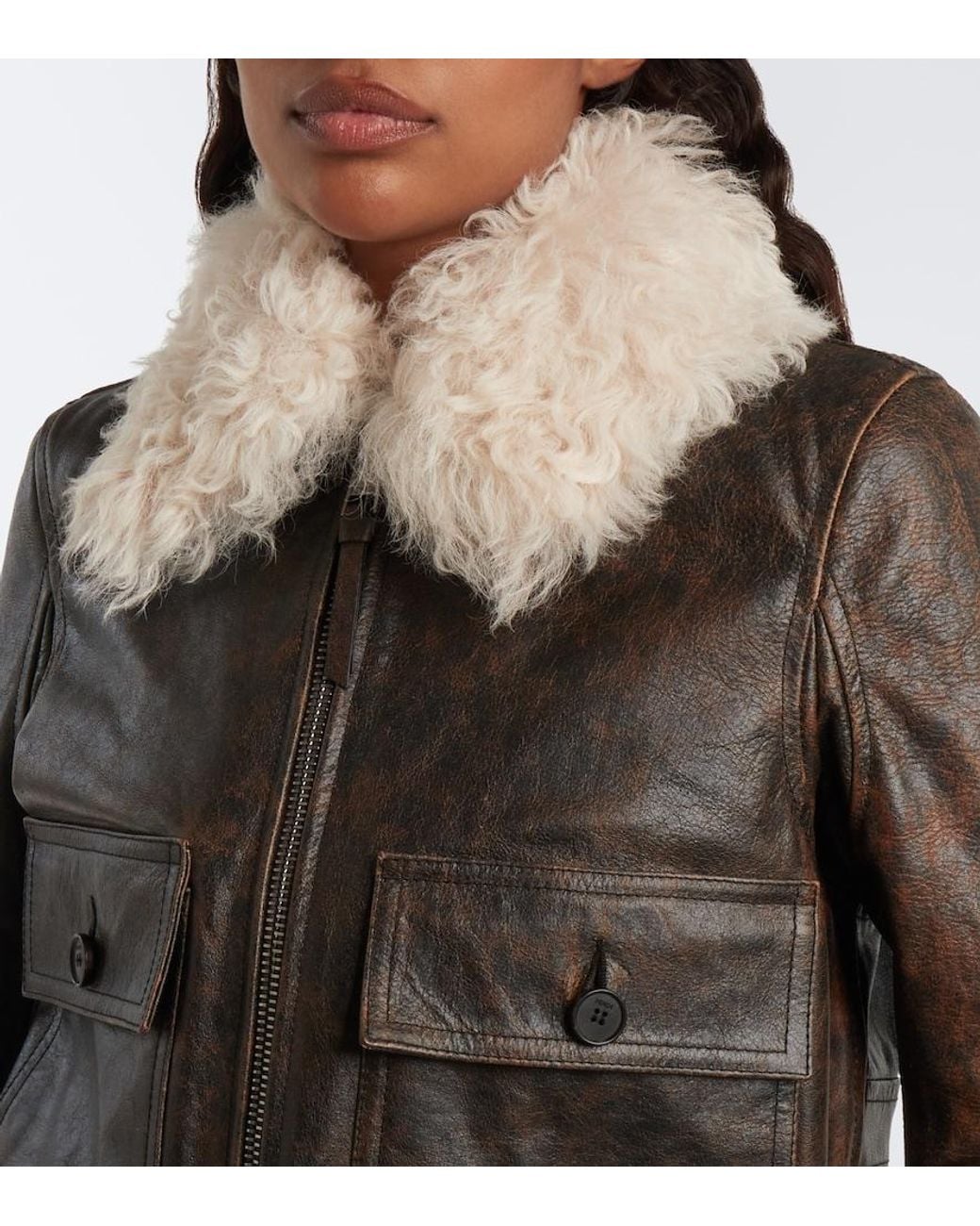 Fendi Black Shearling-Trimmed Leather Jacket