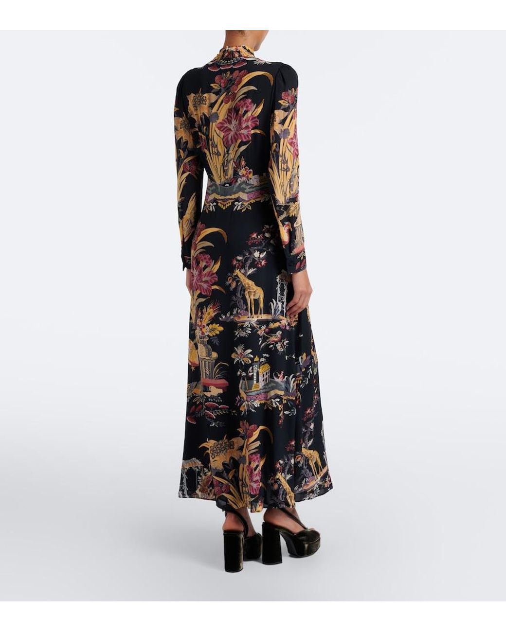 Etro Black Printed Crepe De Chine Maxi Dress