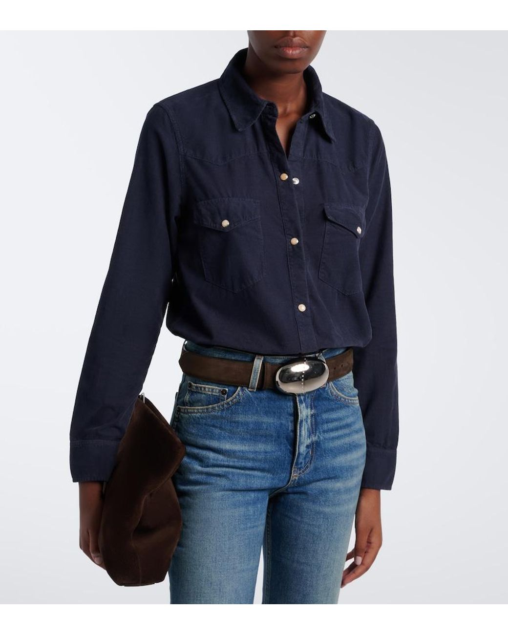 Nili Lotan Blue Travis Cotton Corduroy Shirt