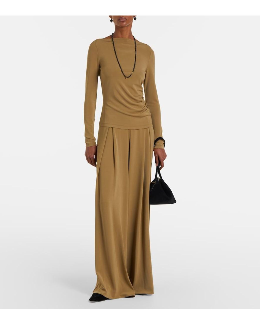 Max Mara Natural Pleated Wide-Leg Pants