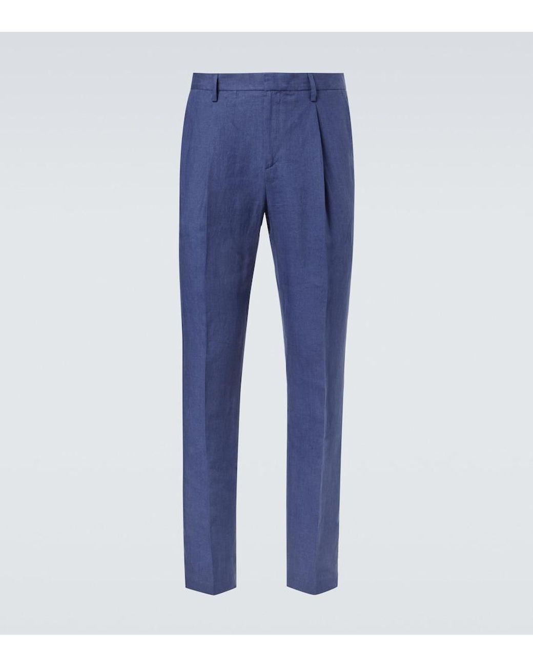 Sunspel Blue Pleated Linen Straight Pants for men