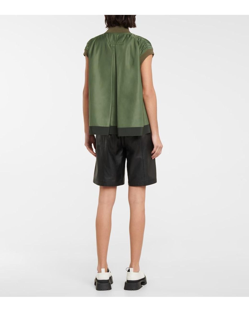 Sacai Green Nylon Twill Vest In Khaki