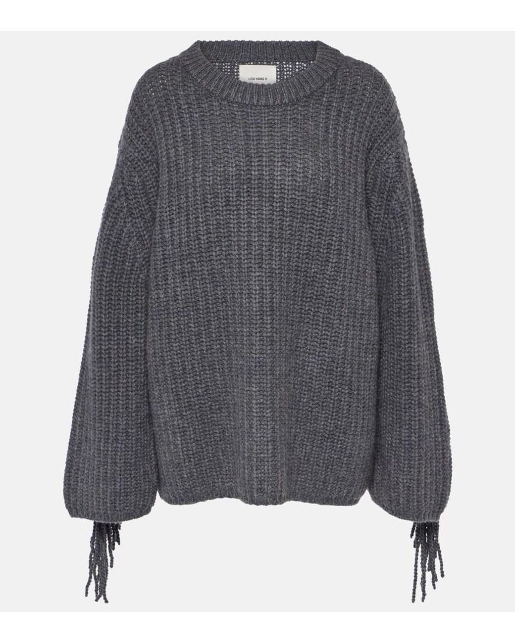 Lisa Yang Gray Hilma Fringed Cashmere Sweater