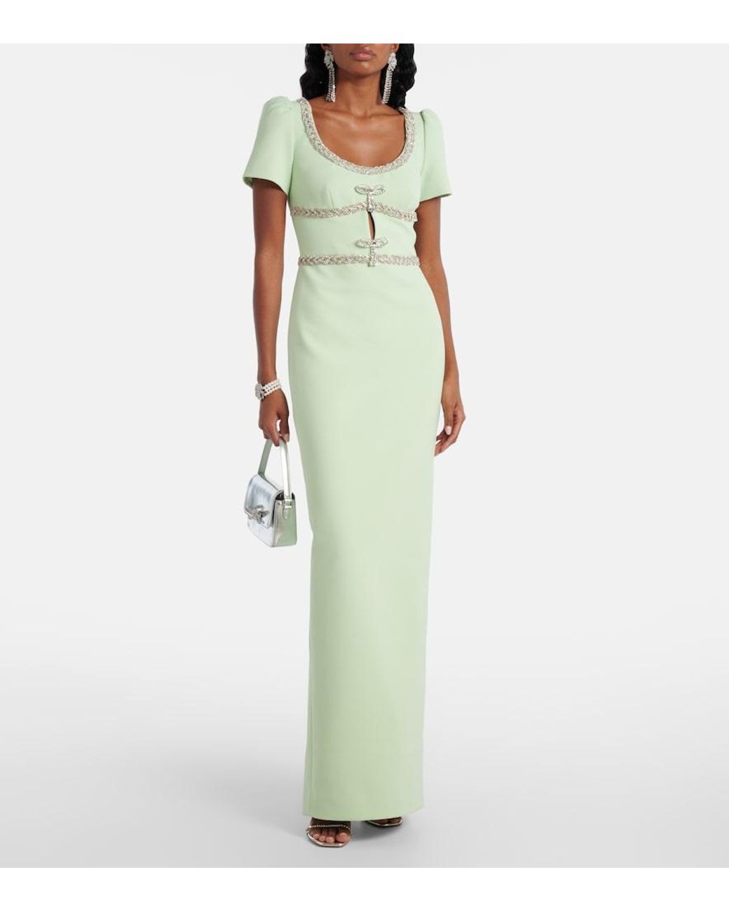 Self-Portrait Green Embellished Crepe Gown