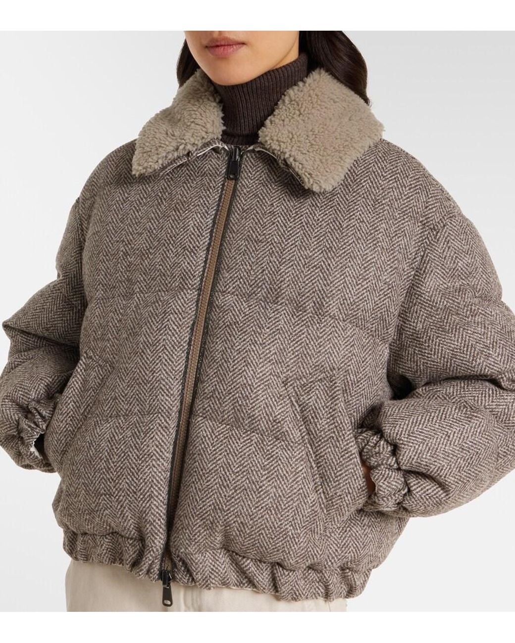 Brunello Cucinelli Brown Wool-Blend Down Jacket