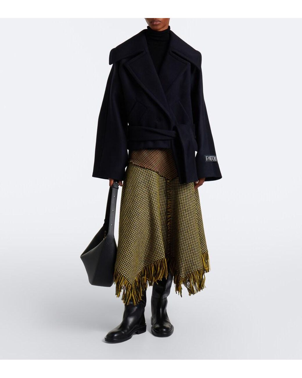 Patou Black Belted Wool And Silk Peacoat