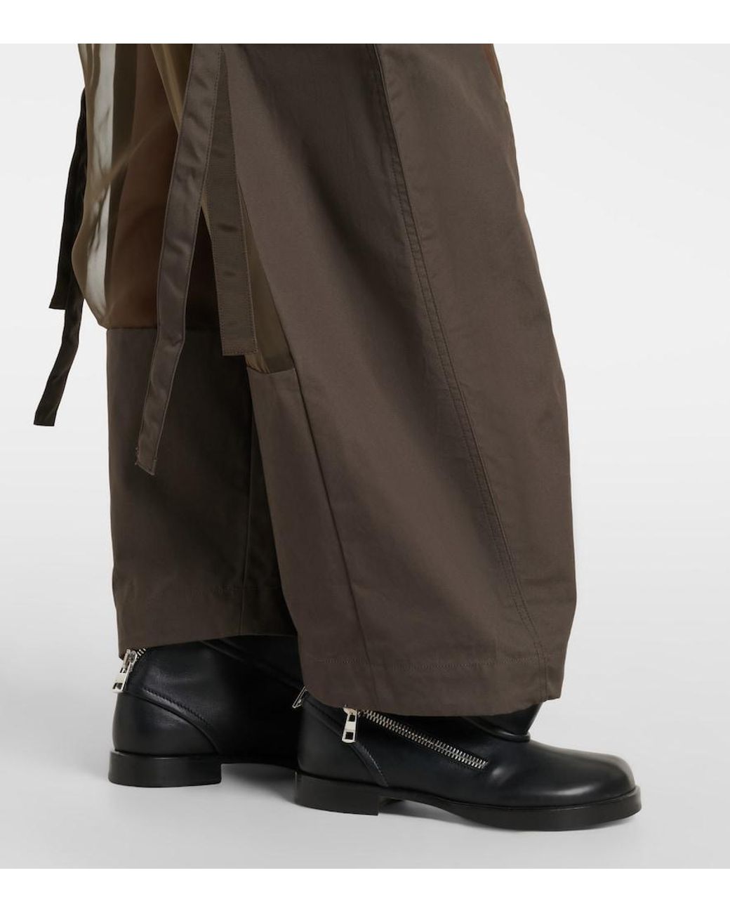 Sacai Green Paneled Cotton Cargo Pants