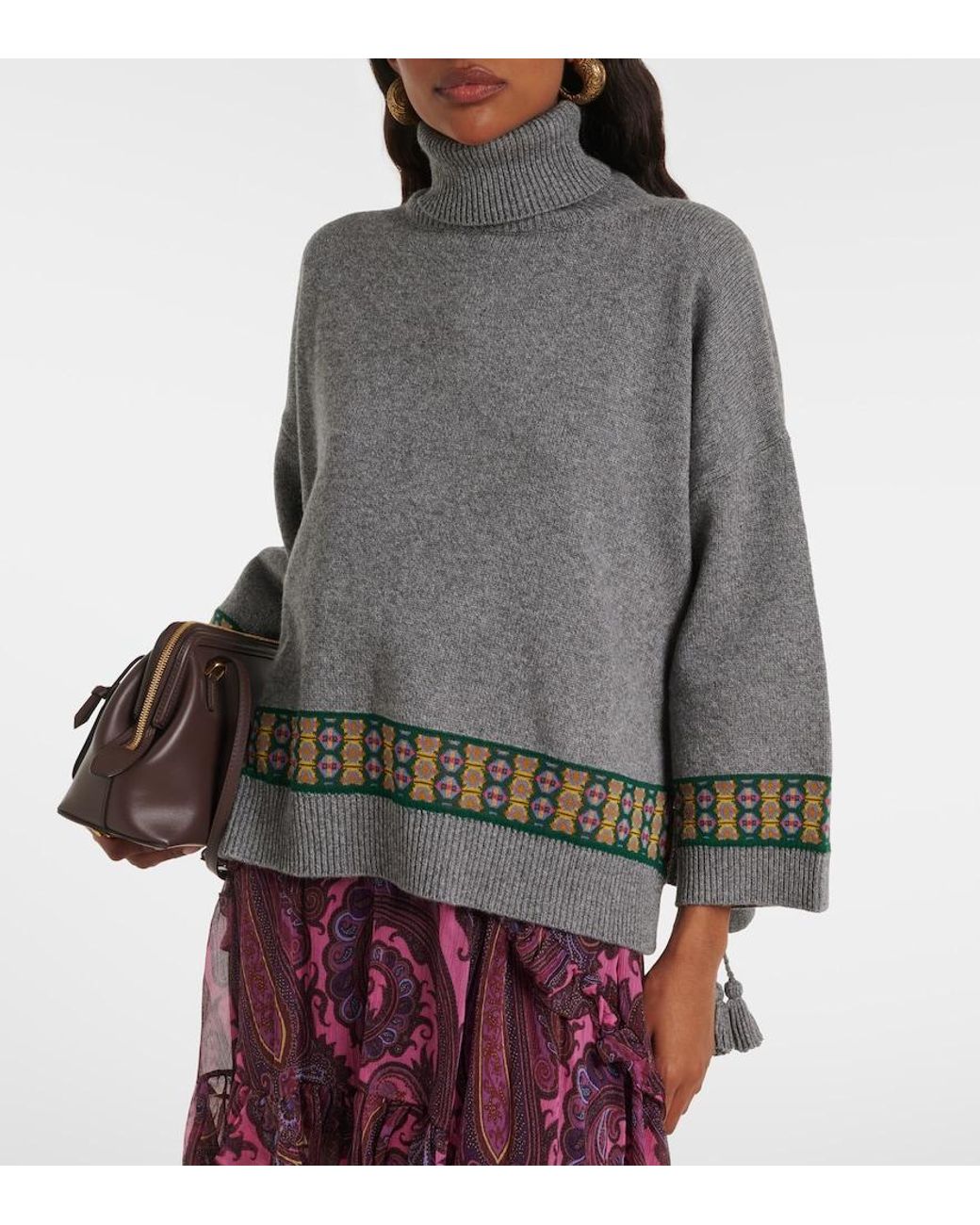 Etro Gray Wool, Cashmere, And Cotton-Blend Sweater