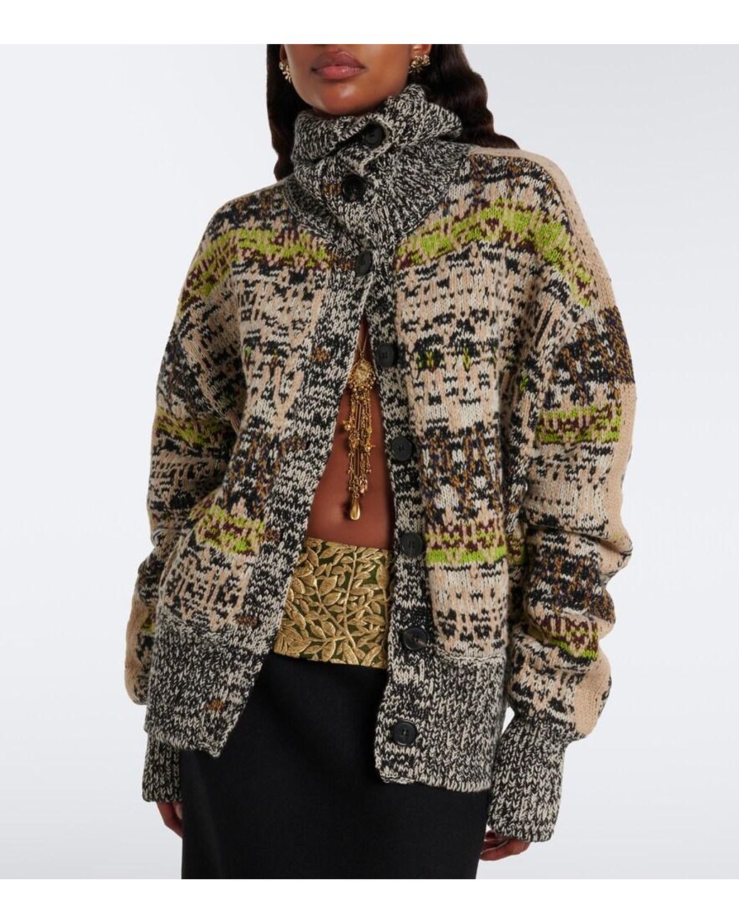 Dries Van Noten Metallic Oversized Wool And Cashmere Jacquard Cardigan