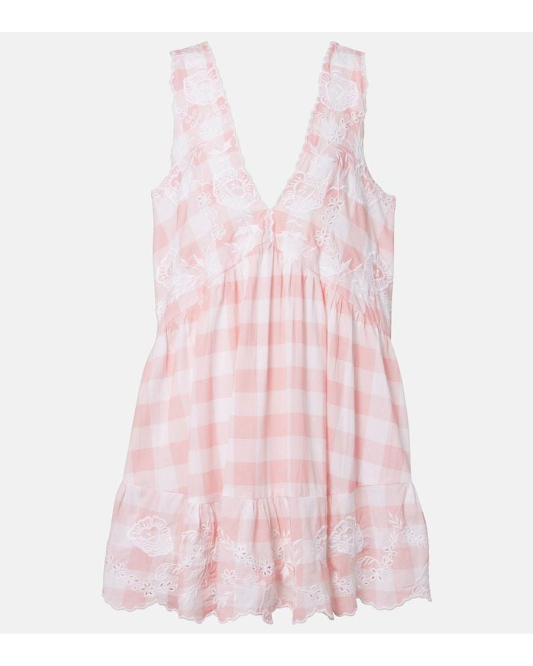Juliet Dunn Pink Broderie Anglaise Checked Cotton Poplin Minidress
