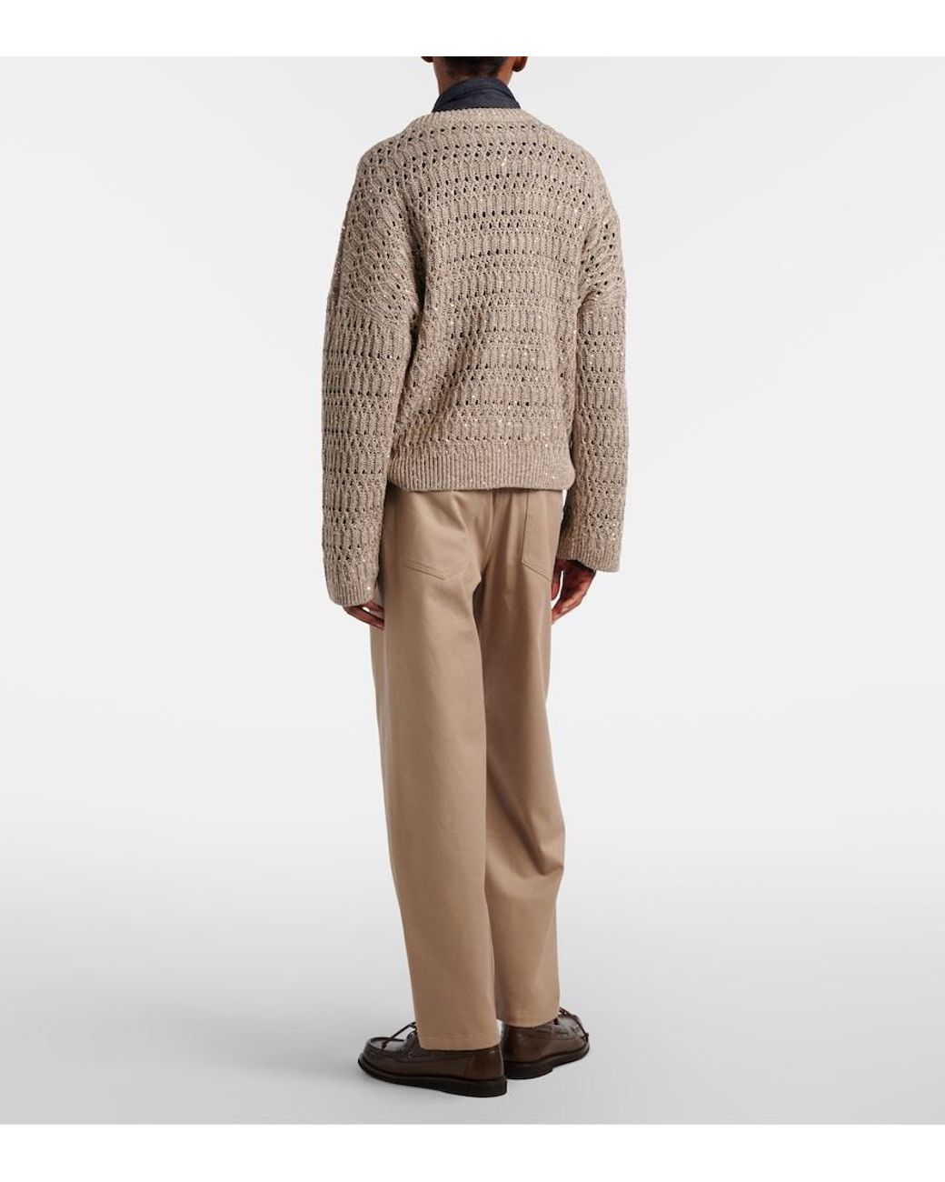 Brunello Cucinelli Natural Cotton-Blend Straight Pants