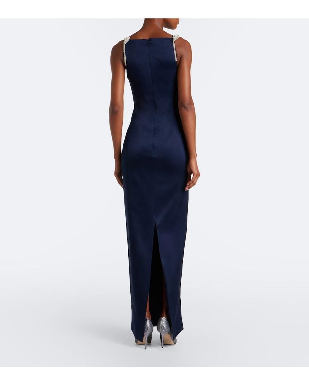 Rachel Gilbert Blue Oryx Embellished Crepe Gown