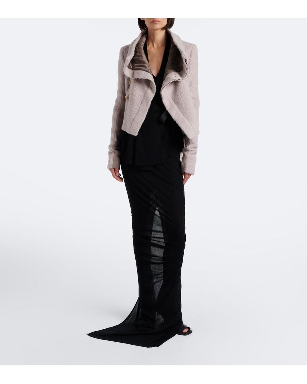 Rick Owens Gray Asymmetric Alpaca And Wool-Blend Jacket