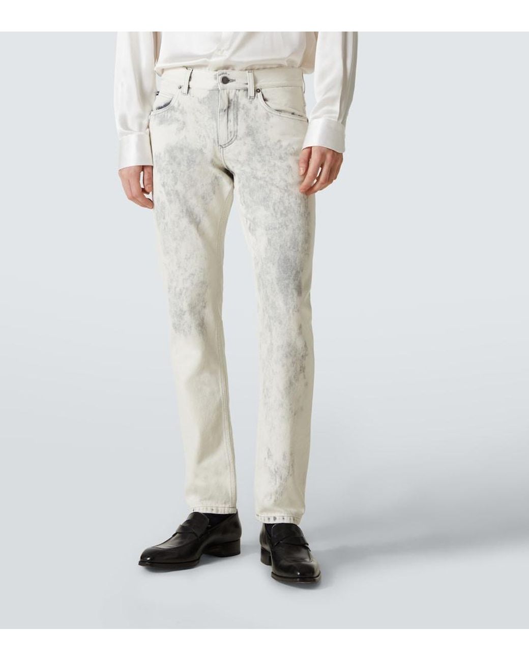 Dolce & Gabbana White Printed Straight Jeans for men