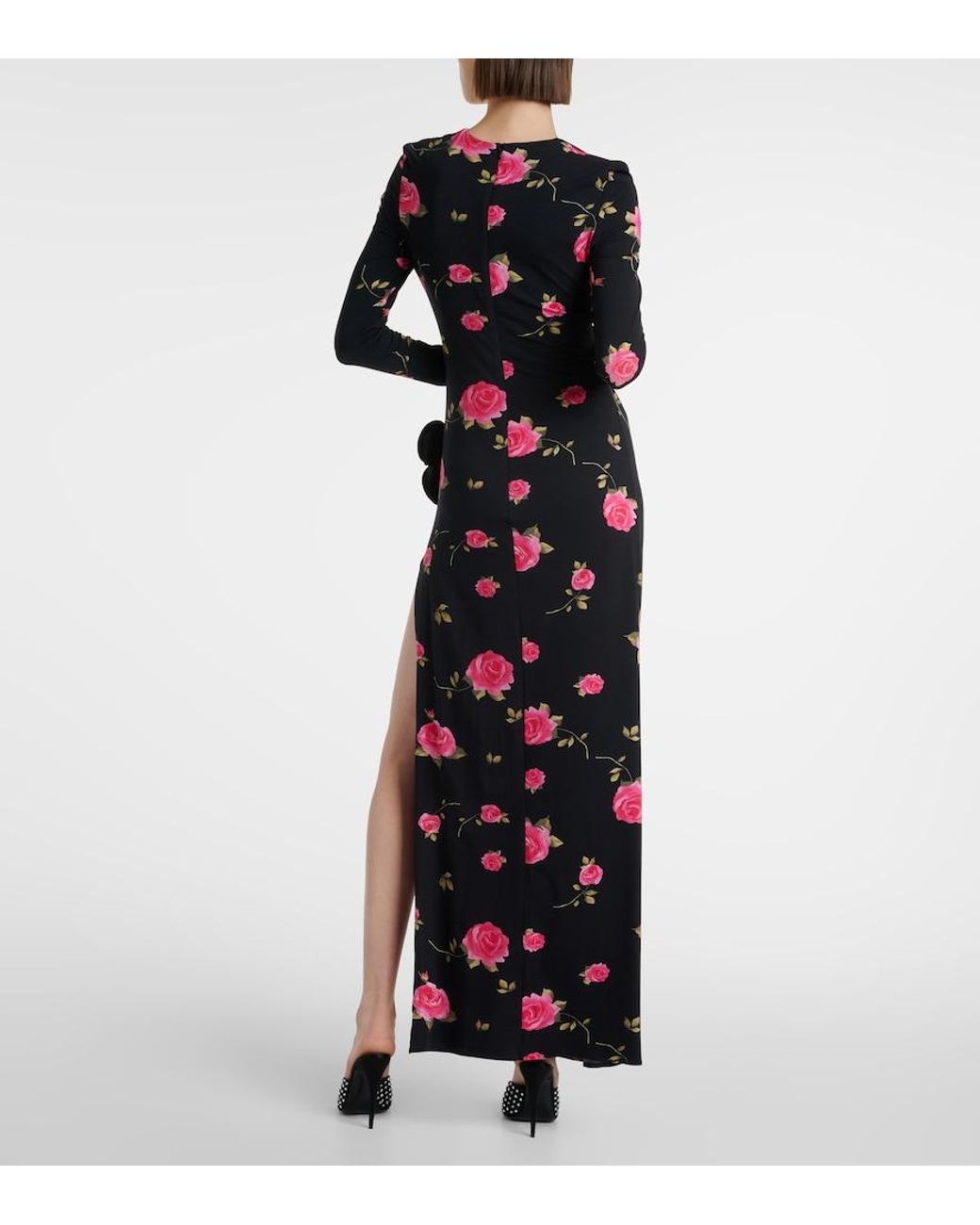 Magda Butrym Black Floral-Applique Gathered Maxi Dress