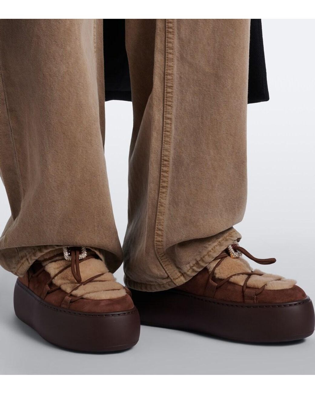 Roger Vivier Brown Viv' Up Shearling And Suede Sneakers