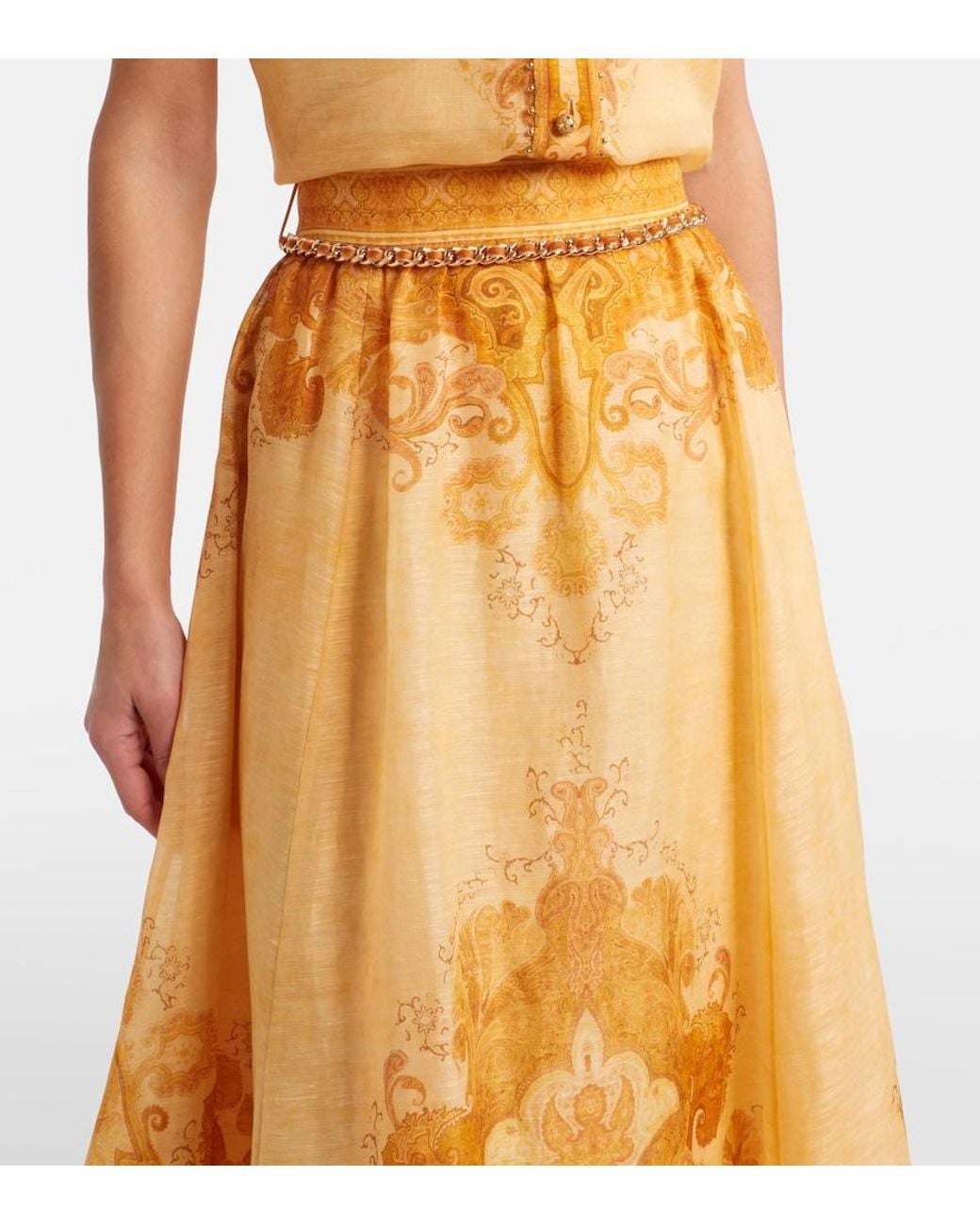 Zimmermann Orange Como Paisley Linen And Silk Maxi Skirt