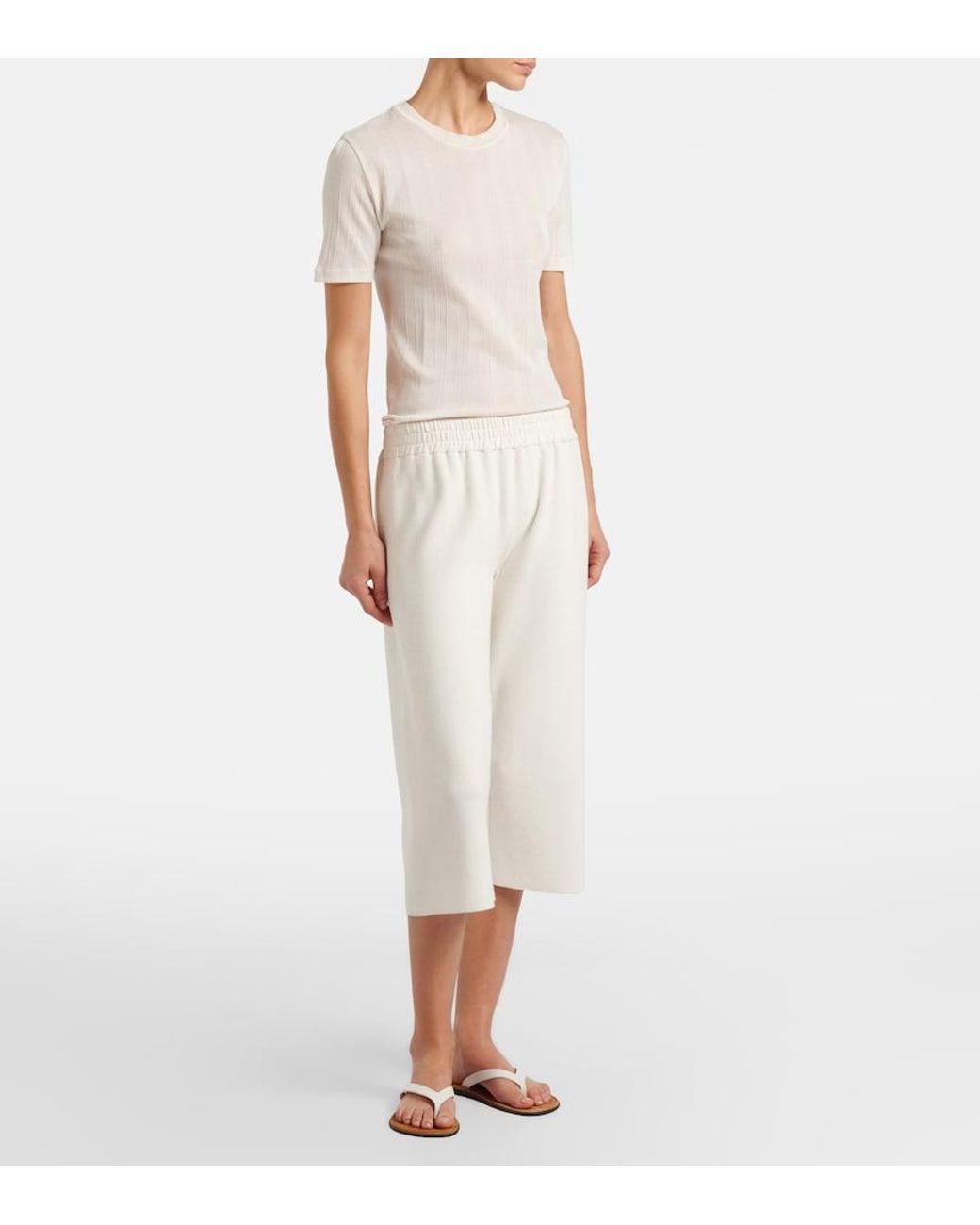 The Row White Ozias Cotton And Silk Cropped Sweatpants