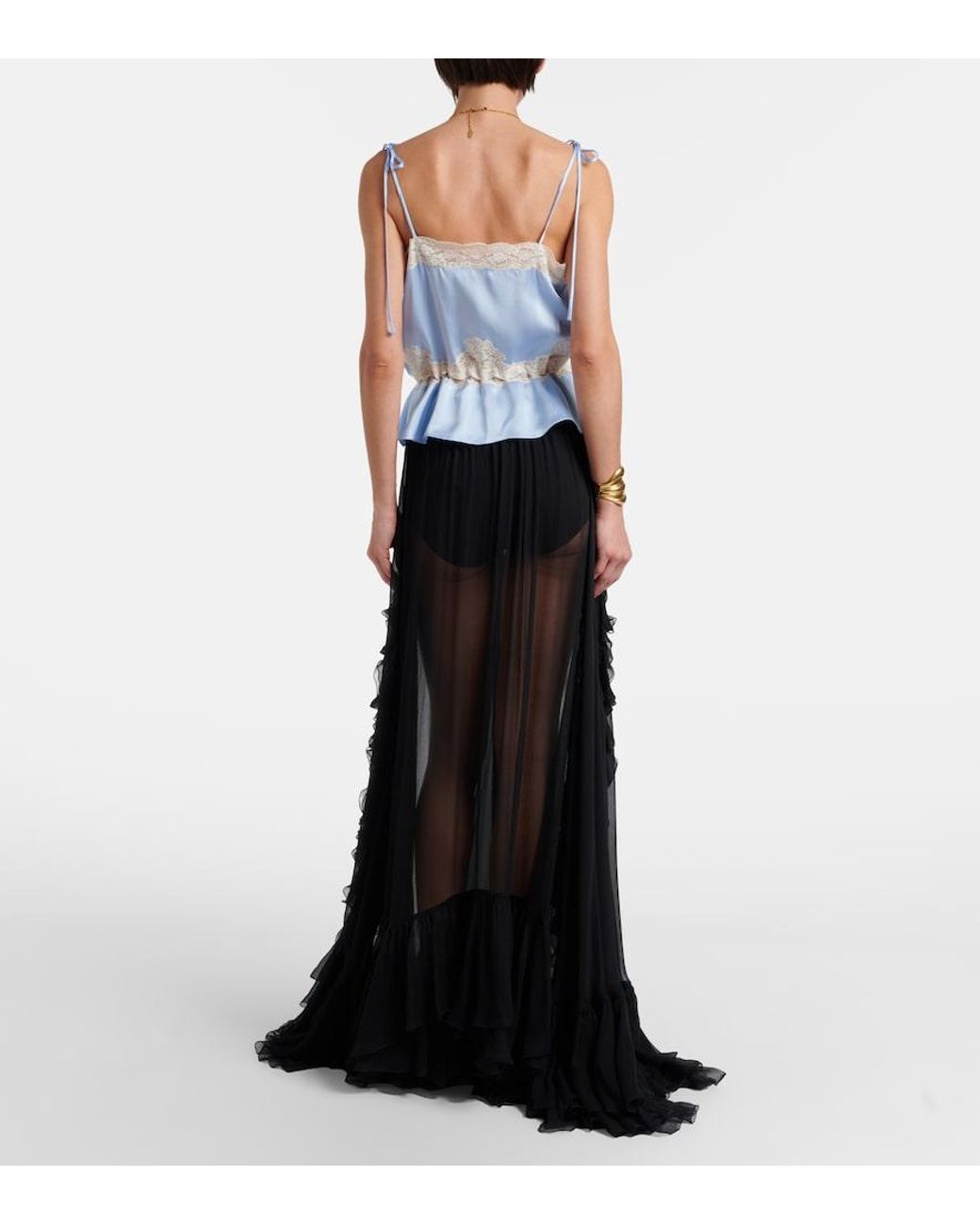 Chloé Black Ruffled Sheer Silk Maxi Skirt