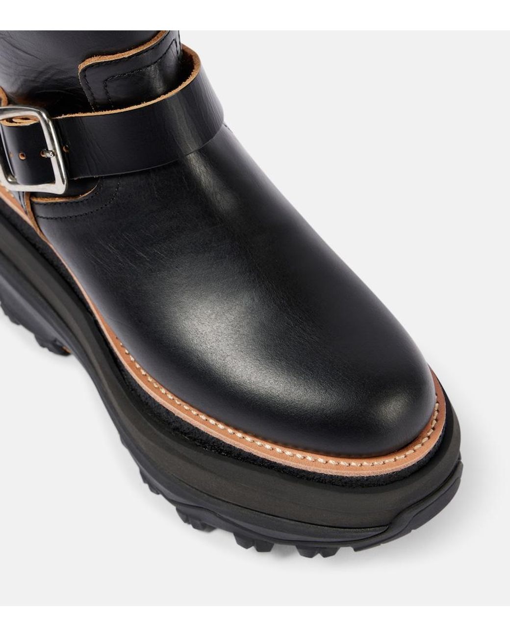 Sacai Black Leather Platform Biker Boots