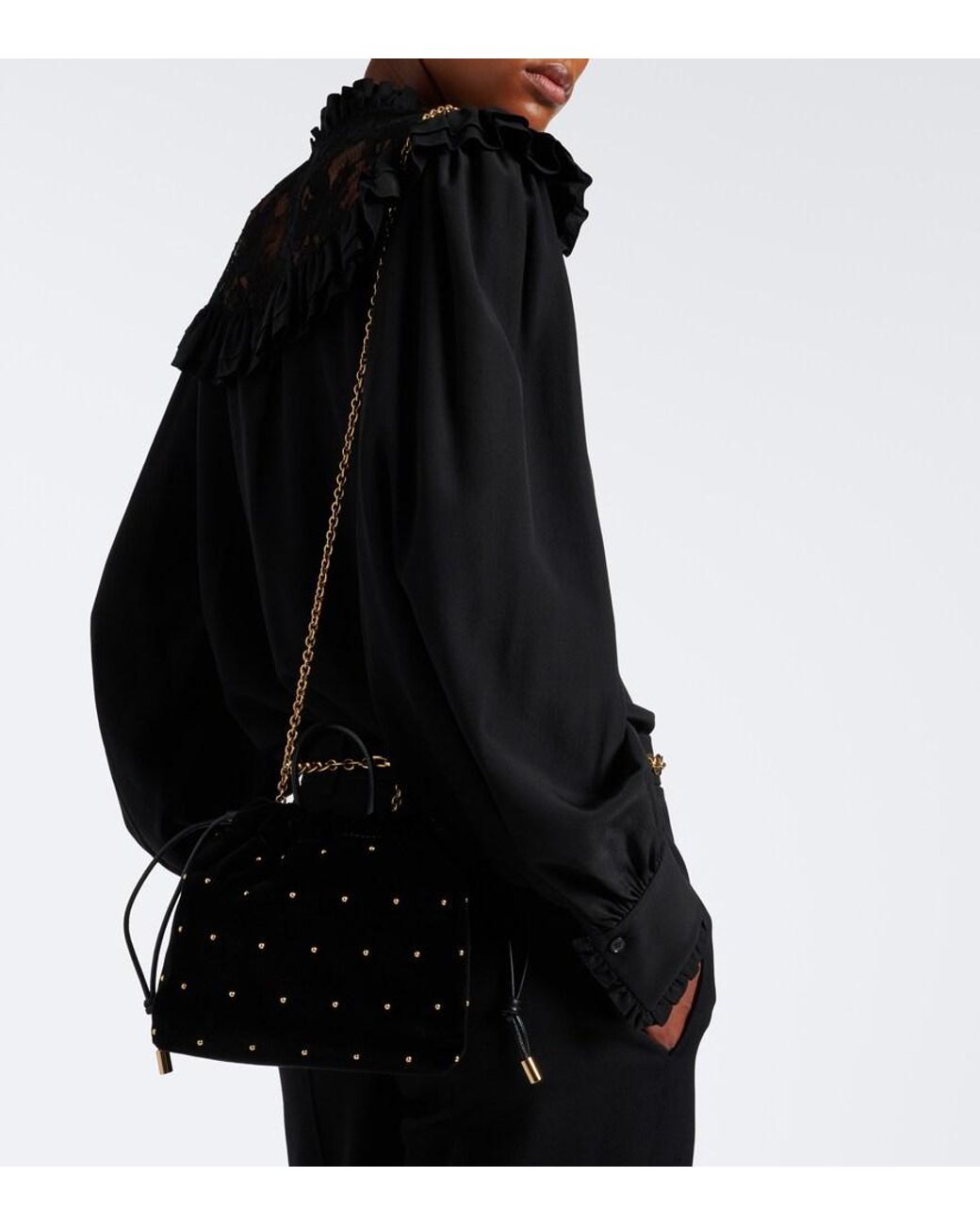 Chloé Black Icons Mini Studded Velvet Shoulder Bag