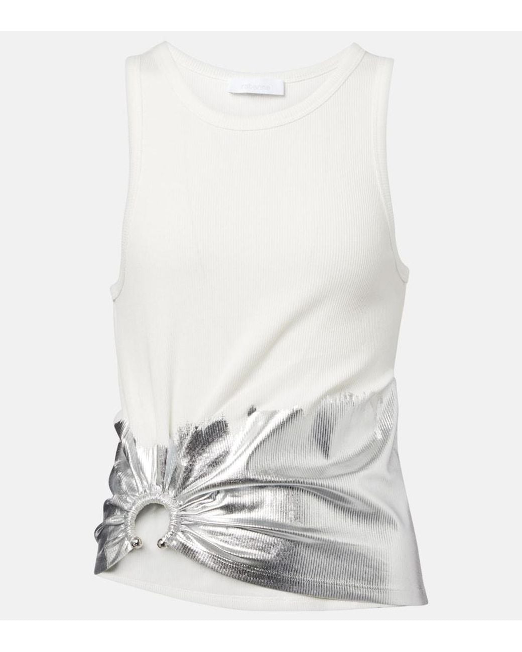Rabanne White Gathered Cotton-Blend Tank Top