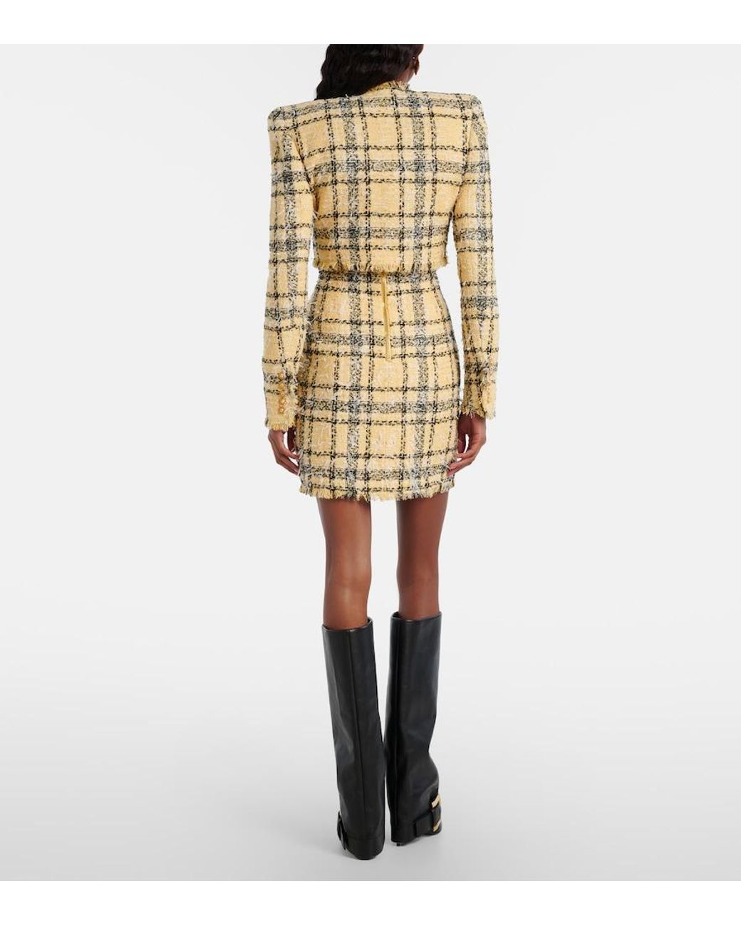 Balmain Metallic Checked Sequined Tweed Minidress