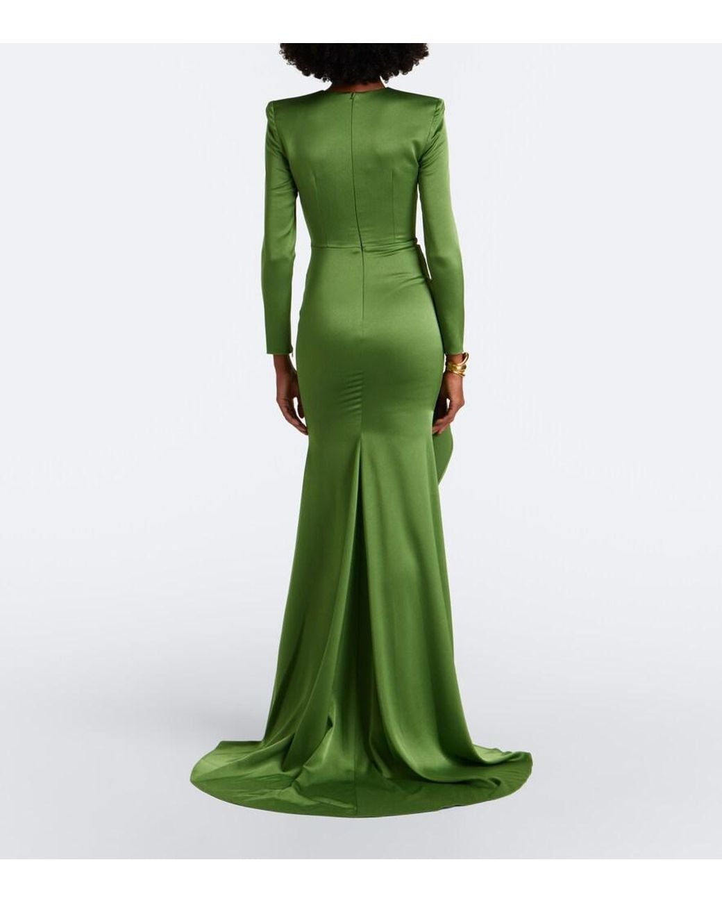 Alex Perry Green Draped Crepe Satin Gown