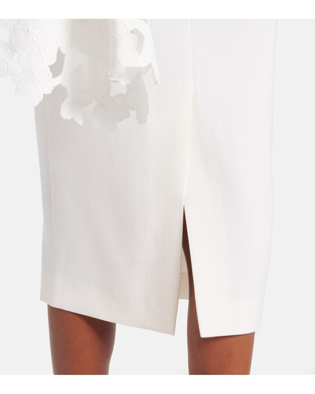 Oscar de la Renta White Cape-Detail Wool-Blend Midi Dress