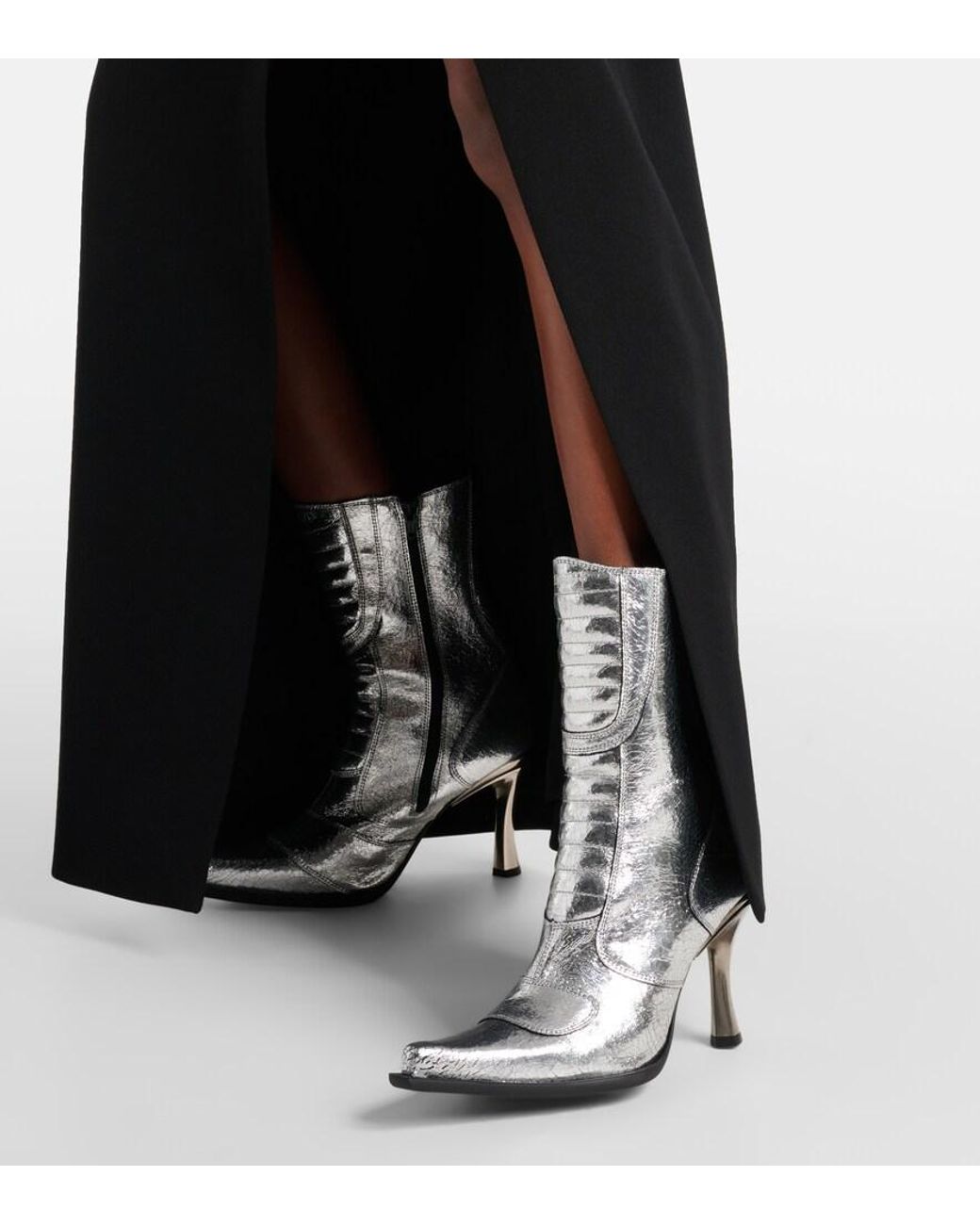 Vetements White Metallic Leather Ankle Boots
