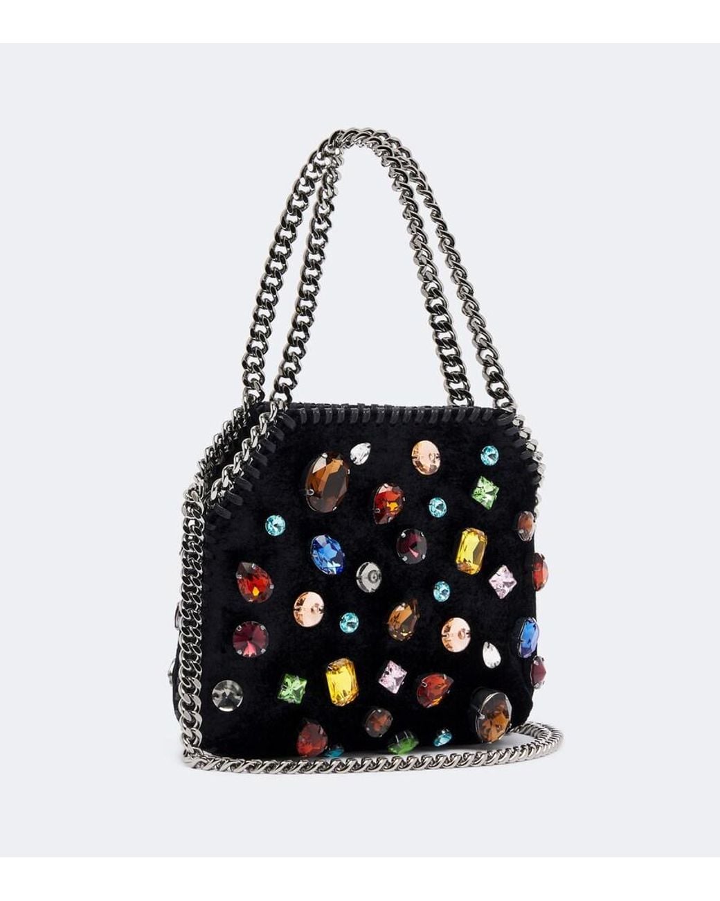 Stella McCartney Black Falabella Tiny Embellished Velvet Shoulder Bag