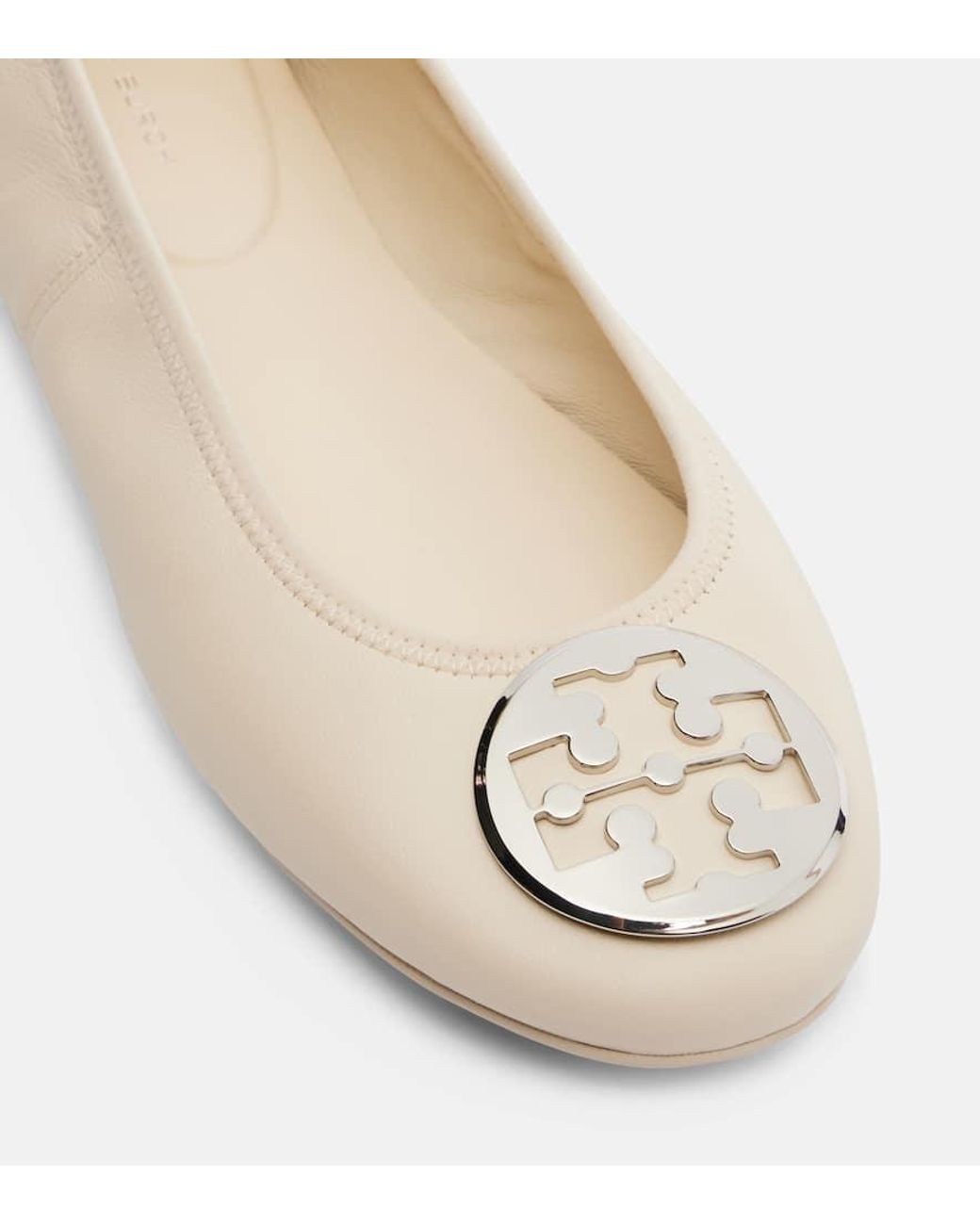 Tory Burch Natural Reva Travel Leather Ballet Flats