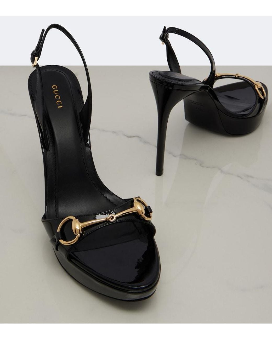 Gucci Black Donna Patent Leather Platform Sandals