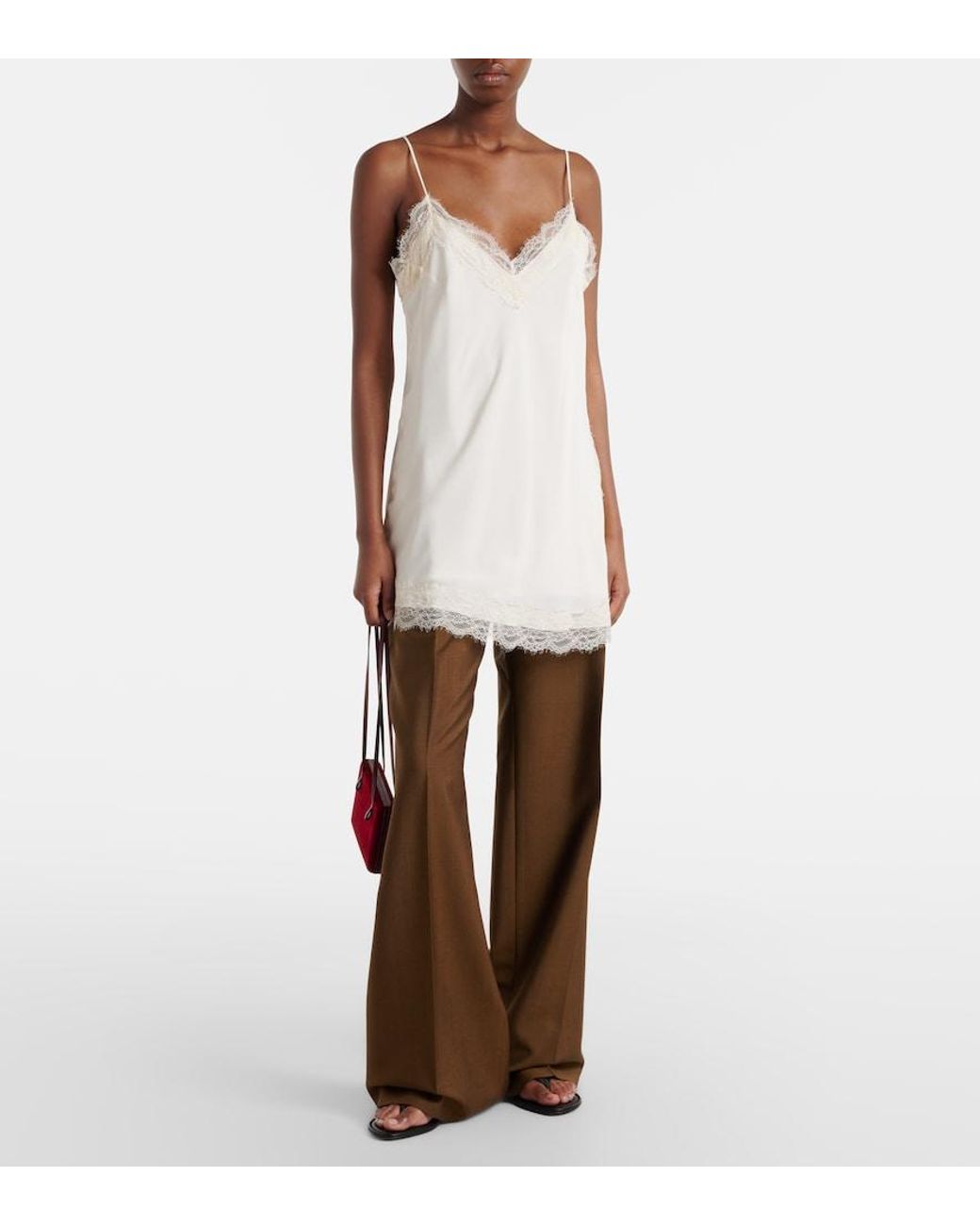 Rohe White Lace-Trimmed Satin Camisole