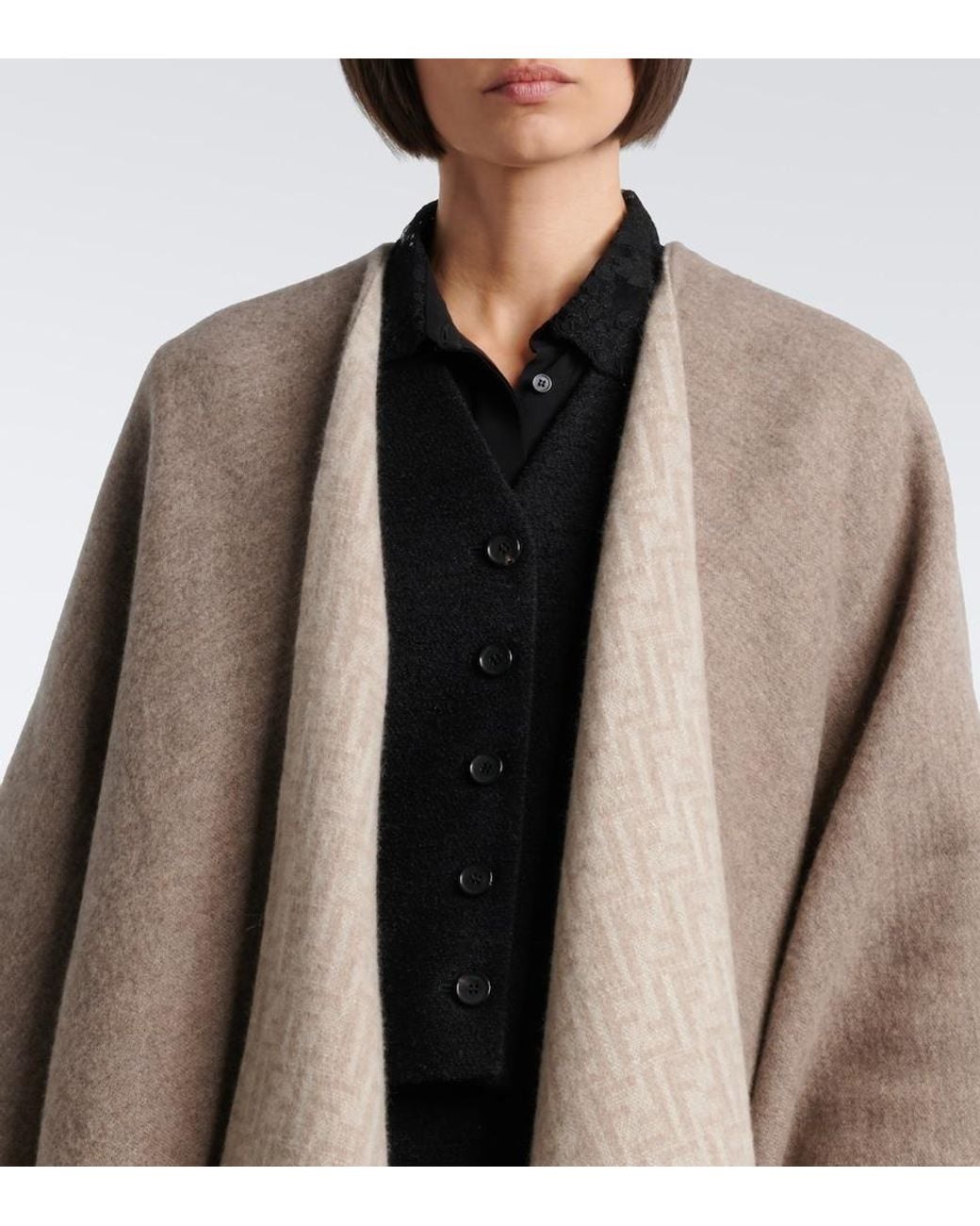 Fendi Brown Reversible Wool And Cashmere Poncho
