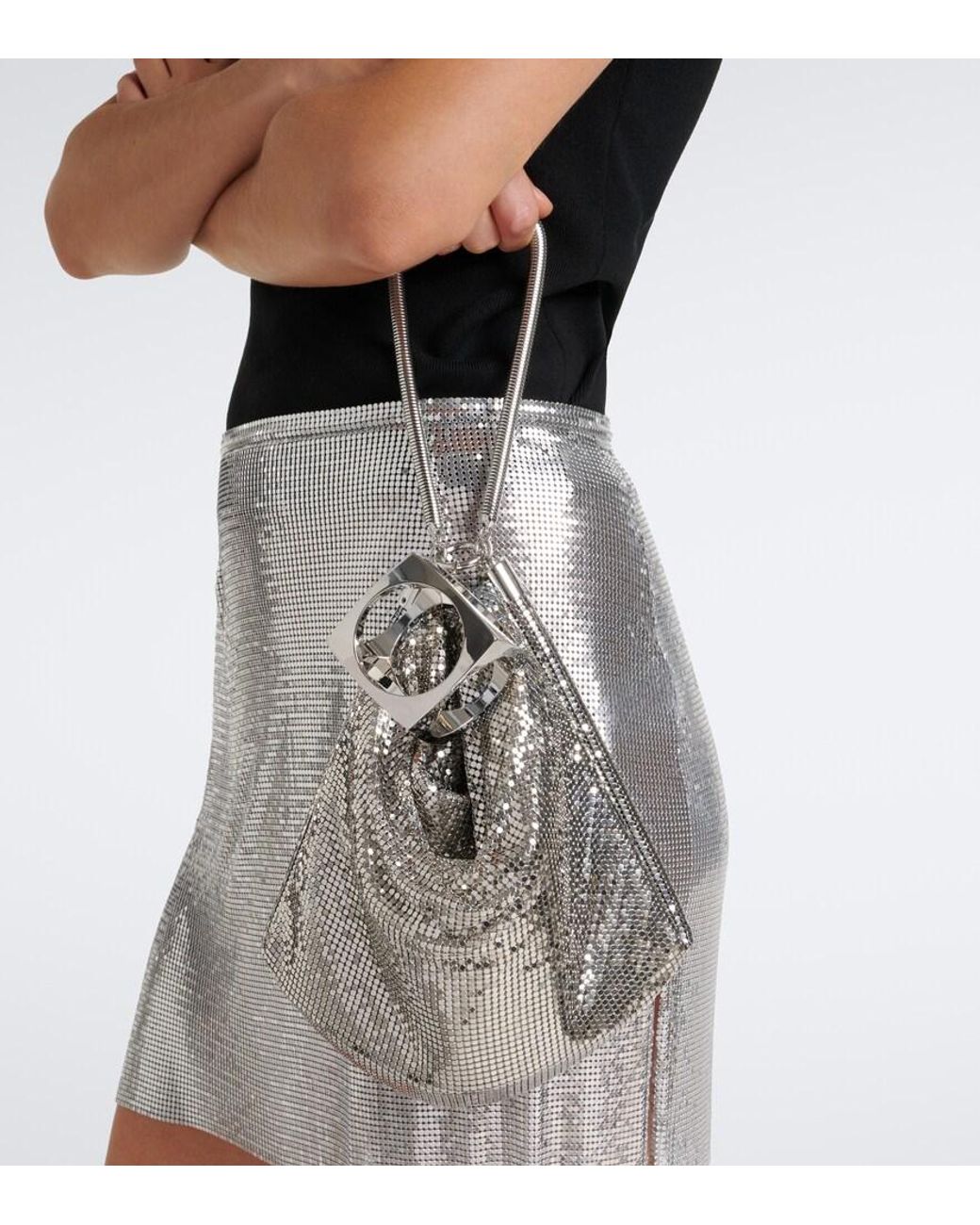 Rabanne White Pixel Tube Chainmail Pouch