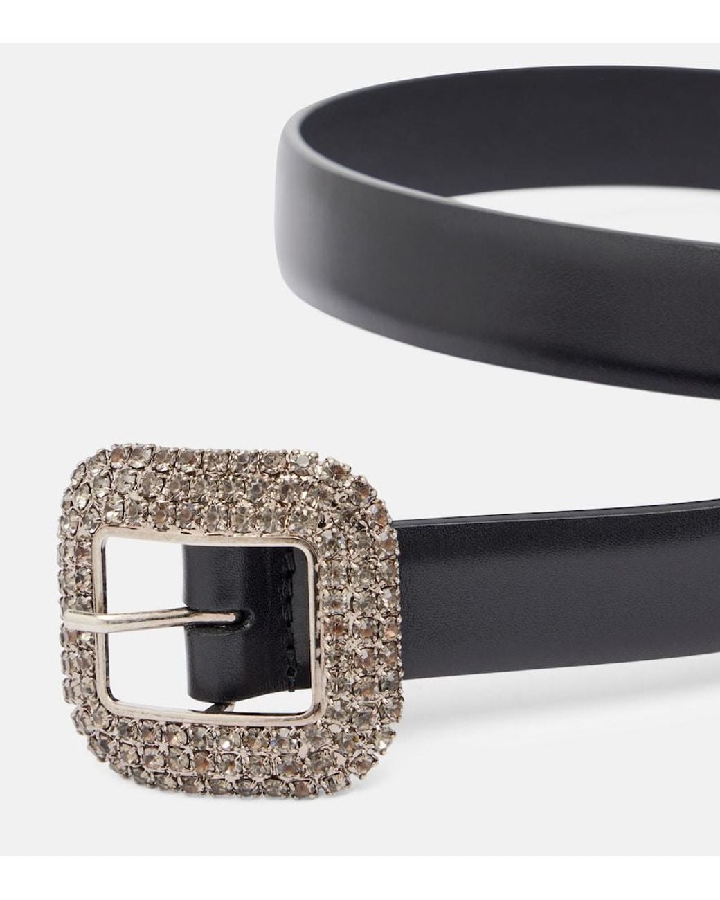 Saint Laurent Black Crystal-Embellished Leather Belt
