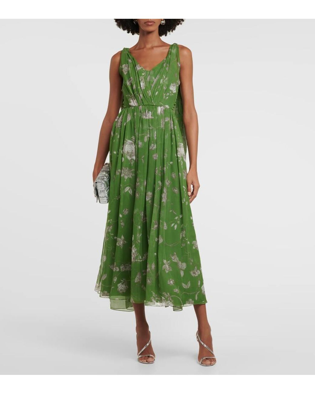 Erdem Floral Caped Silk Maxi Dress in Green Lyst