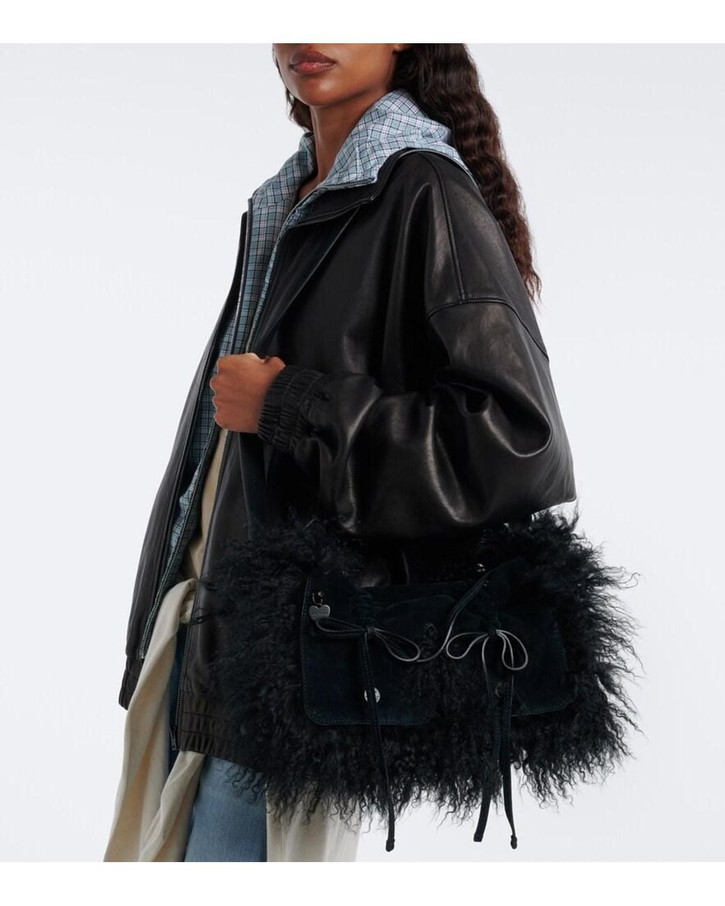 Acne Black Multipocket Suede Shoulder Bag