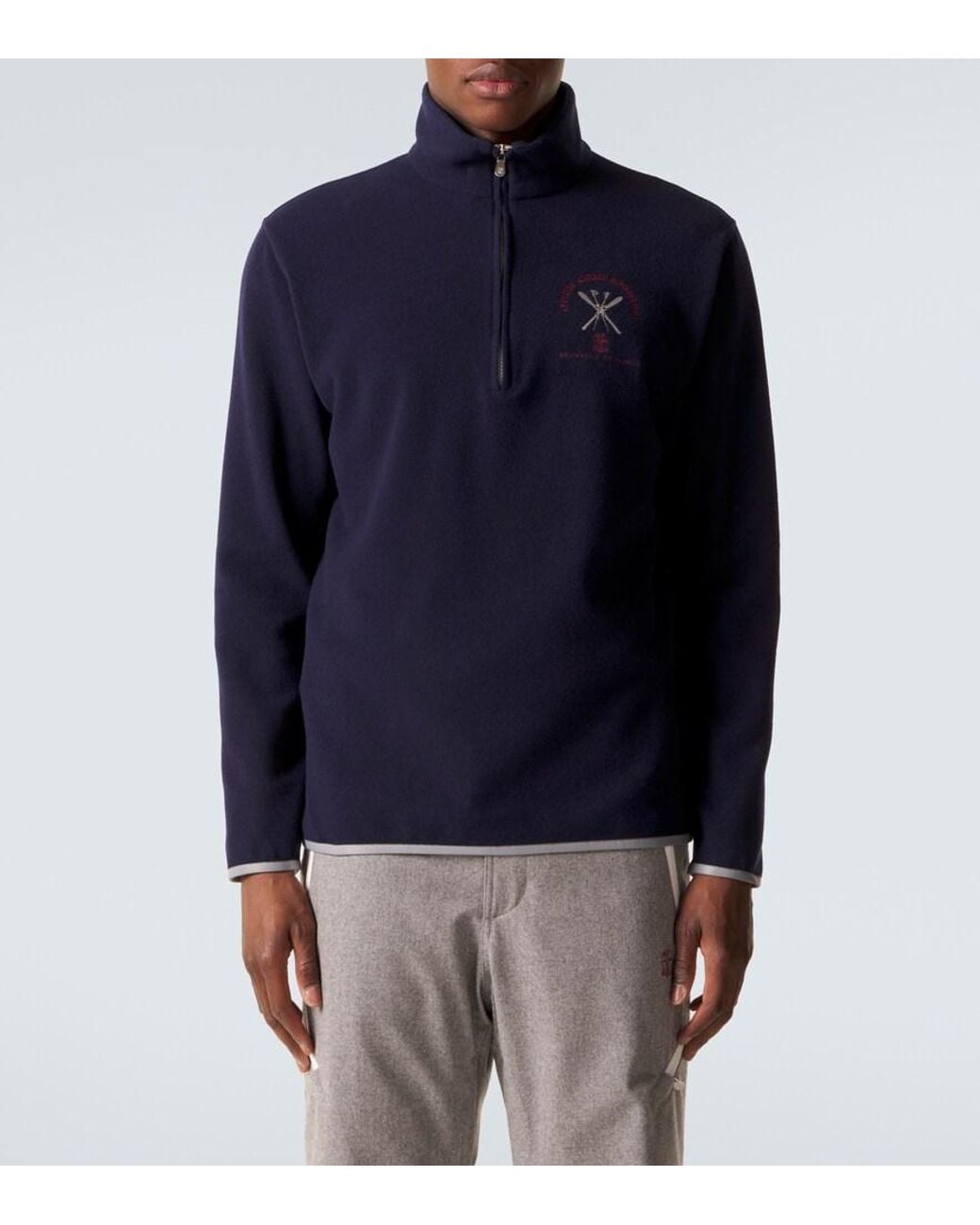 Brunello Cucinelli Blue Cashmere And Cotton-Blend Half-Zip Sweatshirt for men
