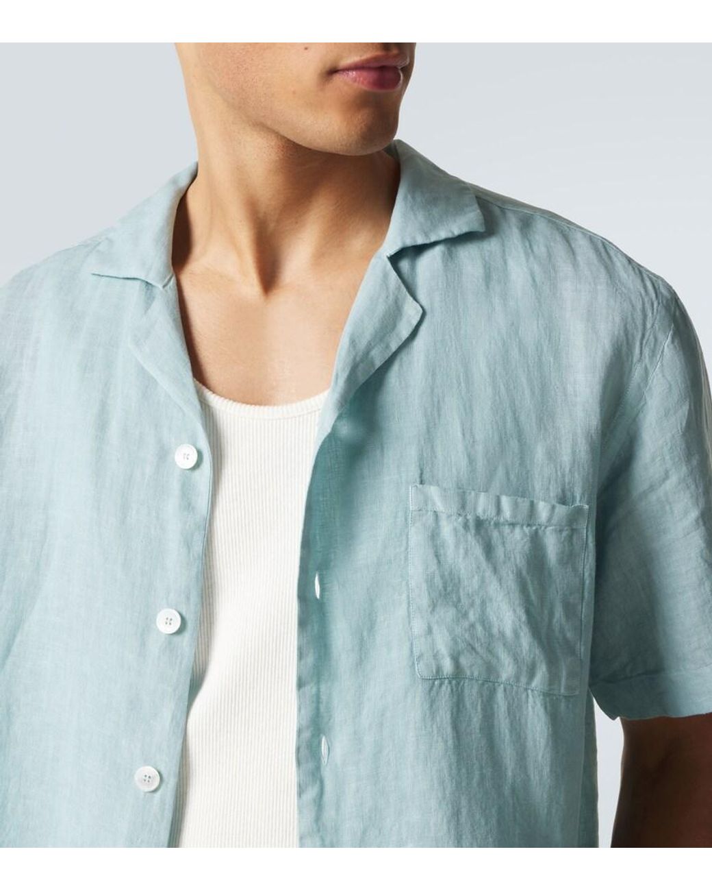 Thom Sweeney Blue Linen Shirt for men