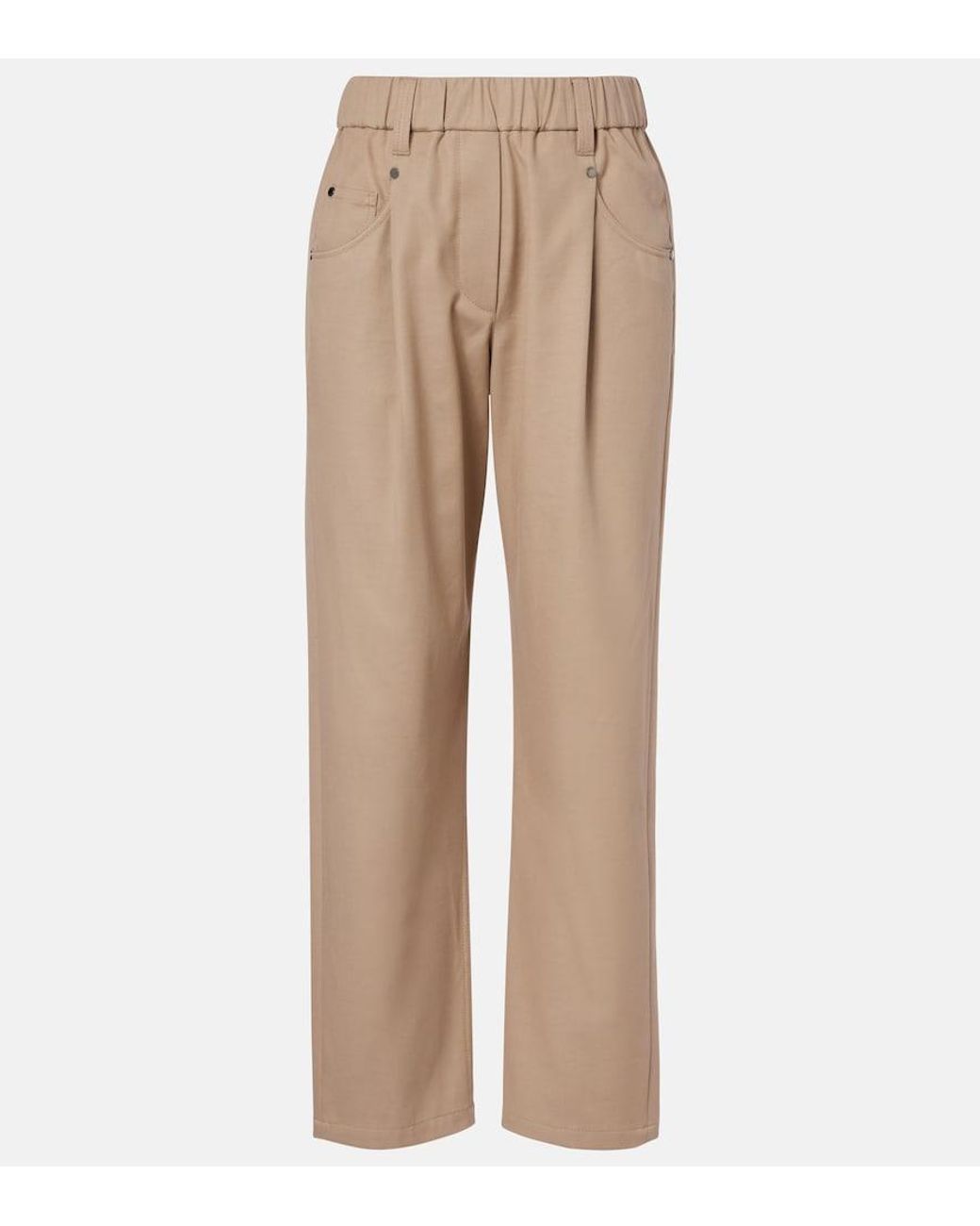 Brunello Cucinelli Natural Cotton-Blend Straight Pants