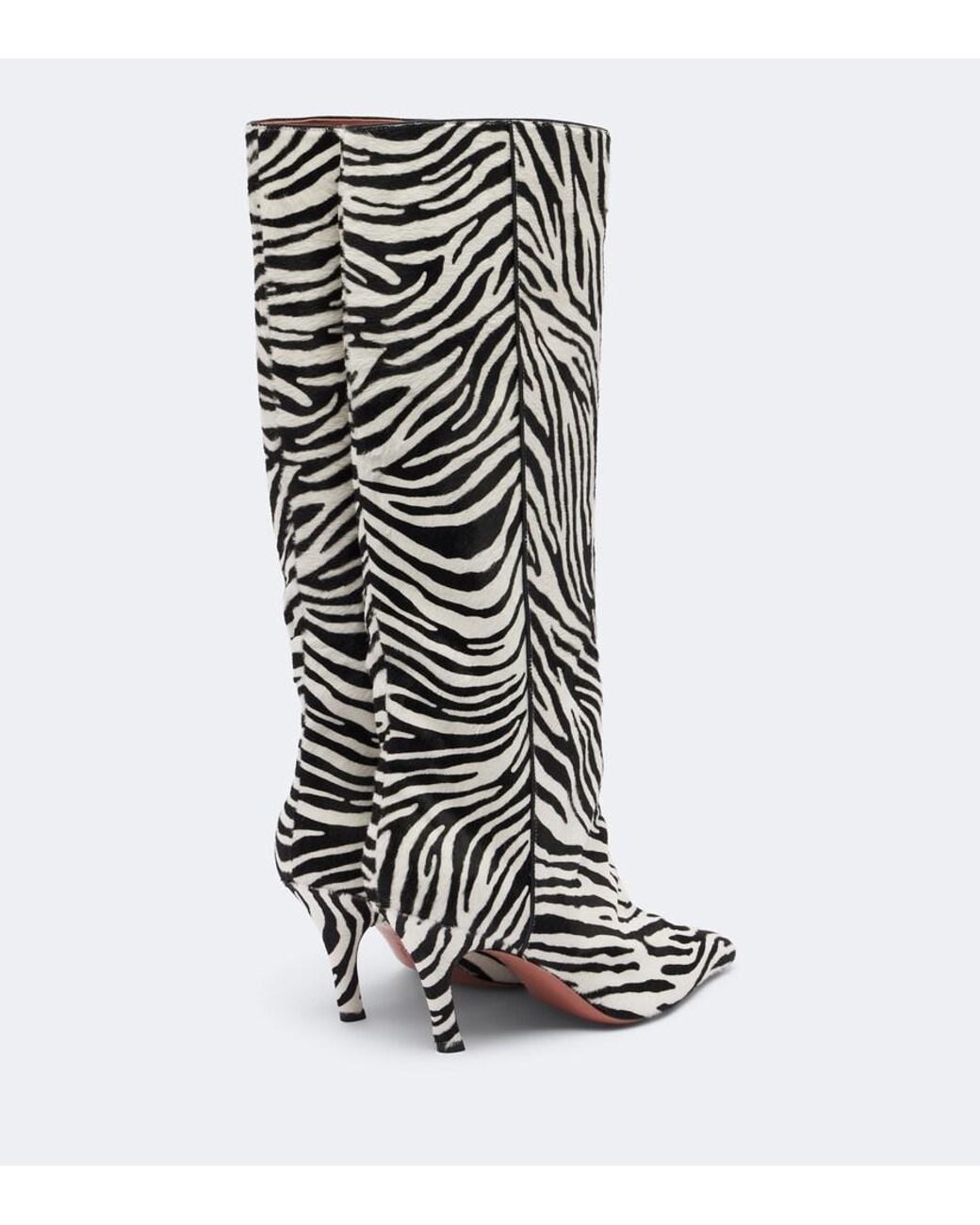 AMINA MUADDI White Mona Zebra-Print Calf Hair Knee-High Boots