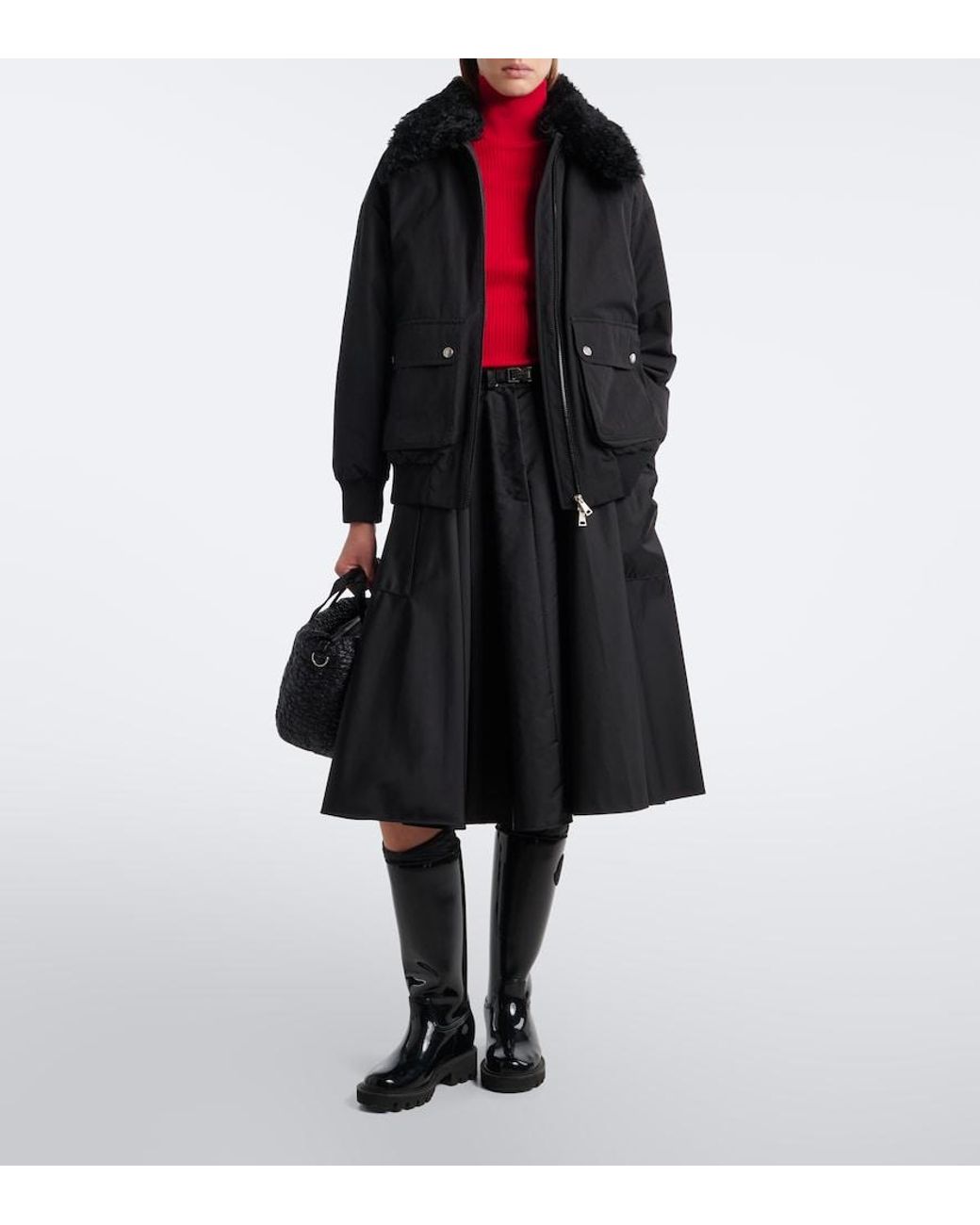 Moncler Black Rougequeue Shearling-Trimmed Down Jacket