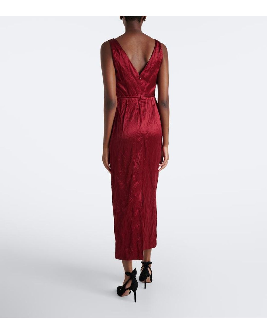 Erdem Red Embellished Satin Cocktail Dress