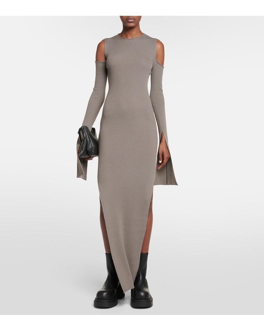 Rick Owens Gray Cutout Wool Maxi Dress